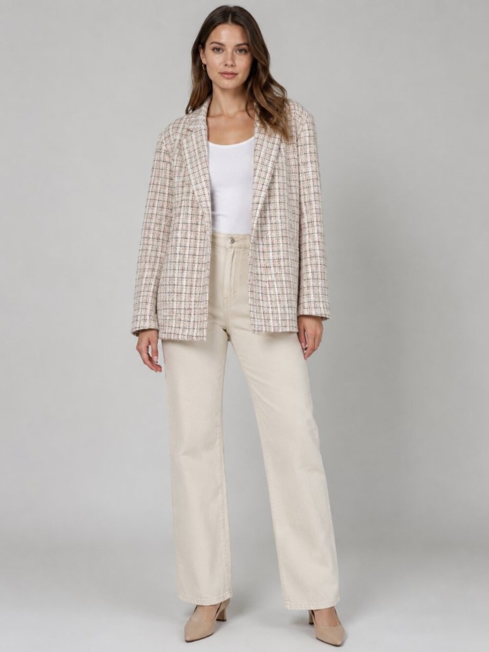 NWT Perfectly Priscilla 3X 22/24 Ivory Multi Plaid Tweed Blazer Jacket Lined